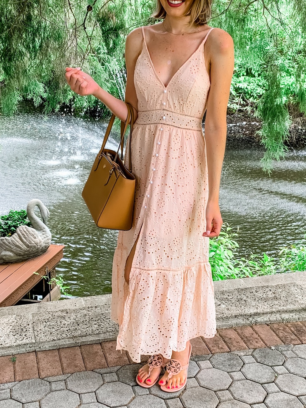Light Pink Eyelet V-Neck Sundress — Classic Summer Style